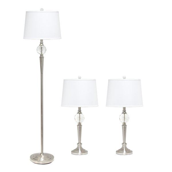 Lalia Home Crystal Drop Table and Floor Lamp Set in Brushed Nickel LHS-1000-BN